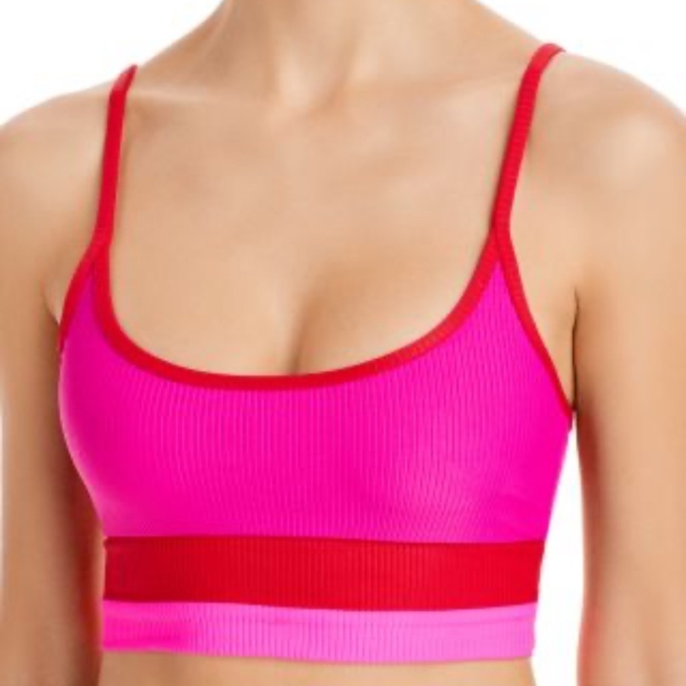 Beach Riot Pink and Red Eva Bikini Top Fuchsia Red Neon Pink Colorblock